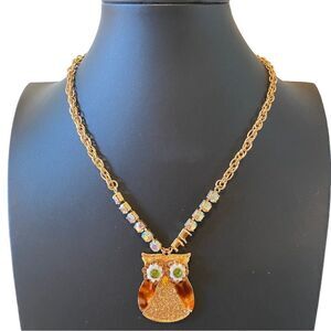 Adorable Glittery Gold Owl w/ Amber, Green & Aurora Borealis Crystals.